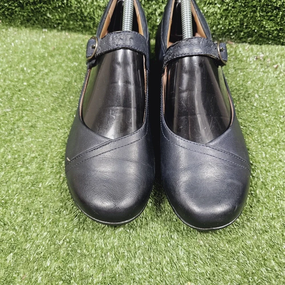 Dansko Fawna Mary Jane Dark Navy Leather‎ Wedge Comfort Shoes Womens 38 Size 8